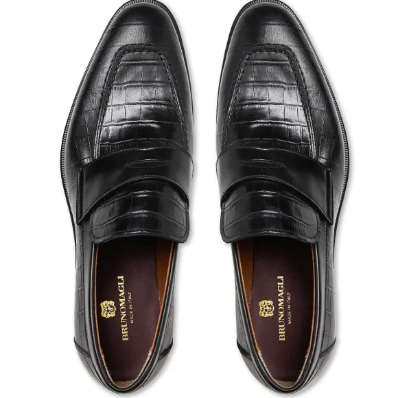 Nathan Penny Loafer- Black Croc^Bruno Magli Best Sale